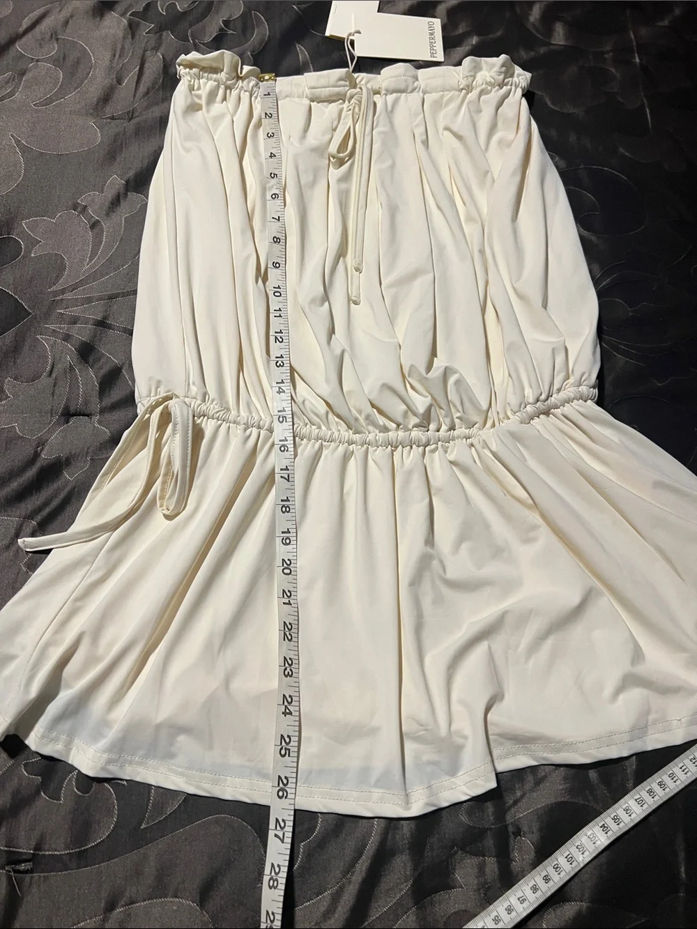 NWT Peppermayo Leighton Strapless Mini Dress Ivory Cream Drawstring Women’s XS/S - Picture 7 of 14